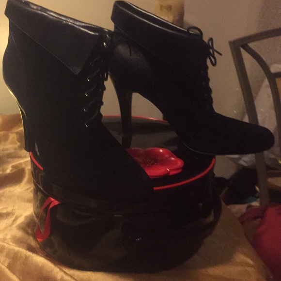 INC International Concepts Shoes - Black Suede and Leather Trim Ankle Boots